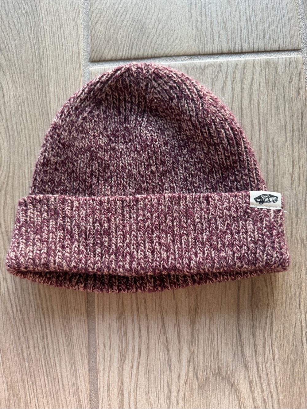 Vans Marled Knit Beanie in Berry and Cream